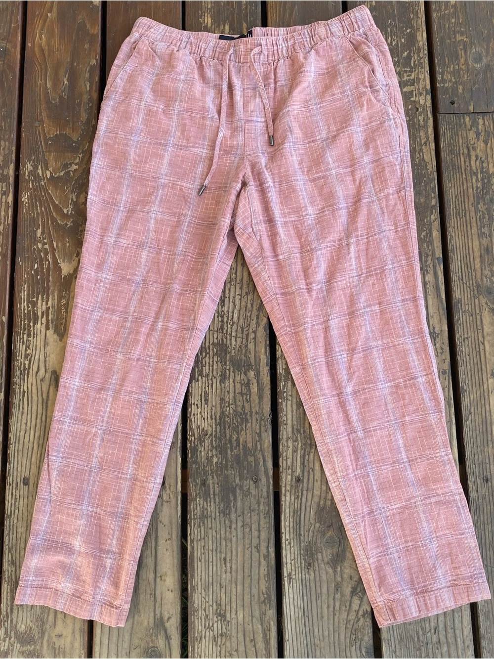 Wildfang plaid straight leg pants dusky pink elastic waist